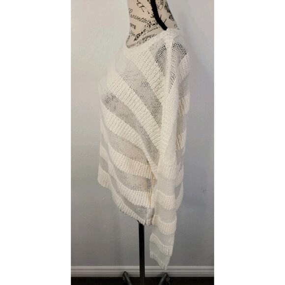 Roxy Boxy Open Knit Sweatshirt Top Sz Small Ivory Sheer Striped Beachy Boho - Picture 5 of 11